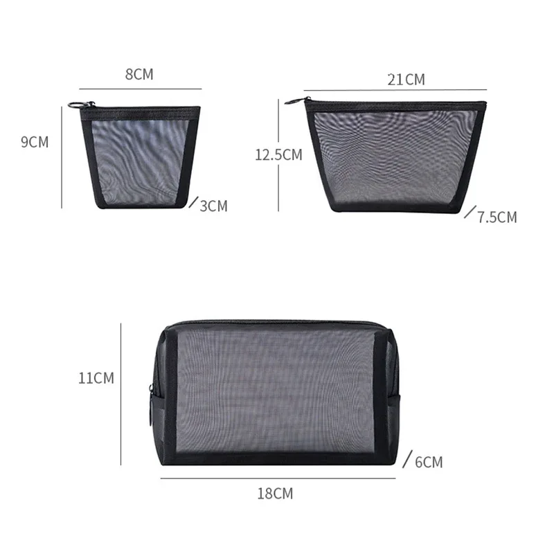 sacs à cosmétiques transparents en maille, petite et grande trousse de maquillage noire, trousse de toilette de voyage portable, trousse de rangement pour rouge à lèvres, poudres, 1pc