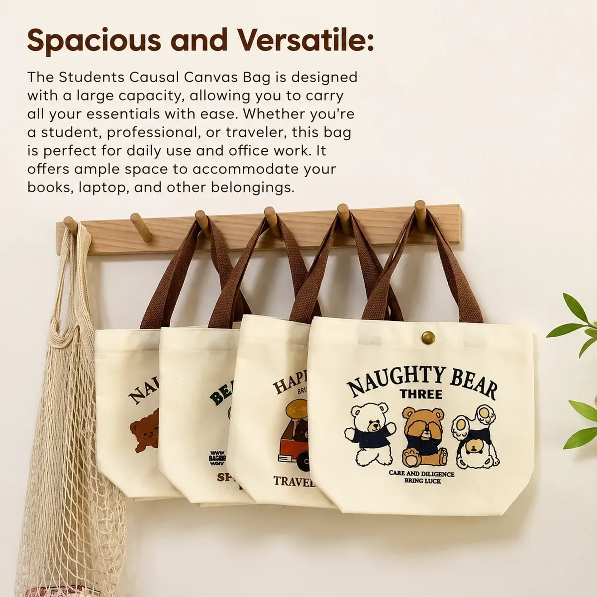 sac en toile avec imprimé ours, sac à main polyvalent pour femme, idéal pour étudiantes, bureau, sac à bento, sac à main, sac de voyage, cadeau idéal.