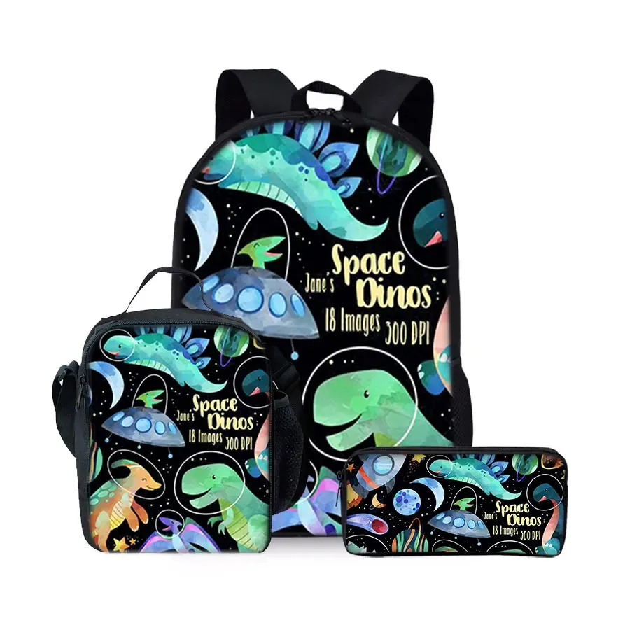 nouvel ensemble de sacs à dos trois pièces à motif dinosaure pour garçons et filles – meilleurs cadeaux – sac à dos scolaire 2d plat dessin animé pour enfants