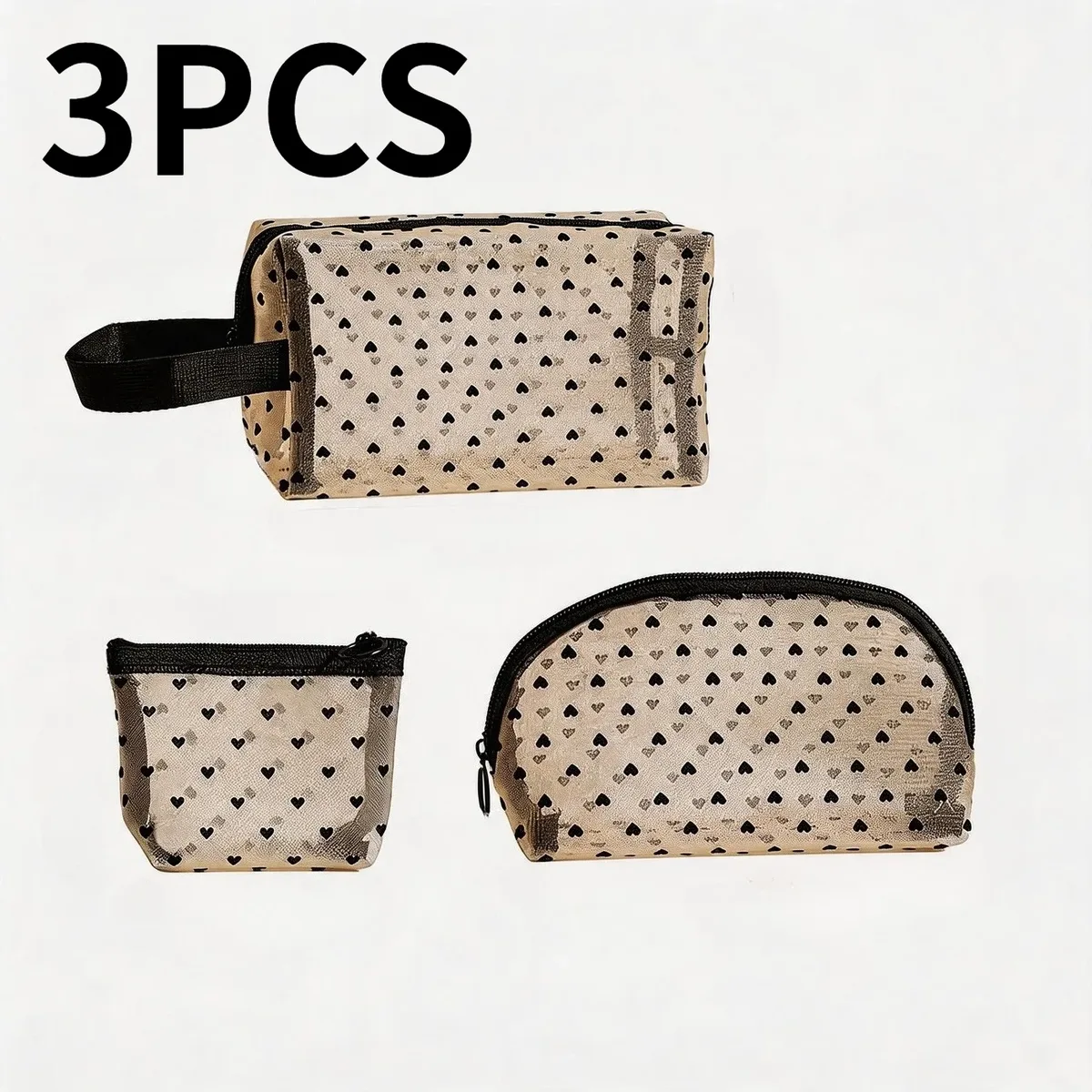 pochette de maquillage en forme de cœur en maille transparente, sac cosmétique multifonctionnel portable, pochette de rangement pour articles de toilette, sacs de voyage à fermeture éclair pour rouges à lèvres