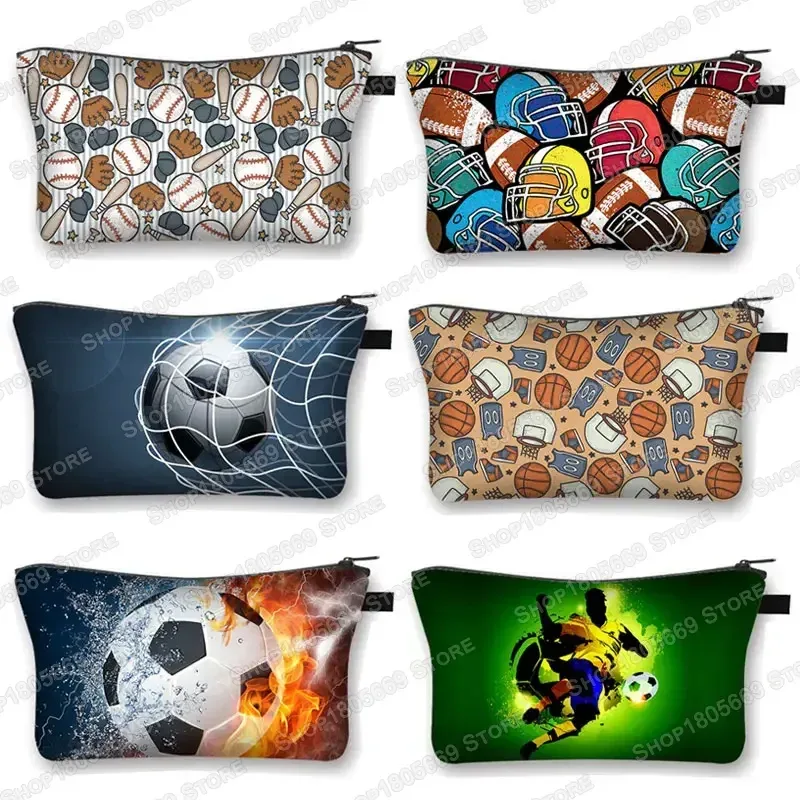 trousse à cosmétiques pour football, baseball, basket-ball, trousse de toilette de loisirs, trousse de maquillage pour femmes, petite pochette pour rouge à lèvres, sacs à cosmétiques