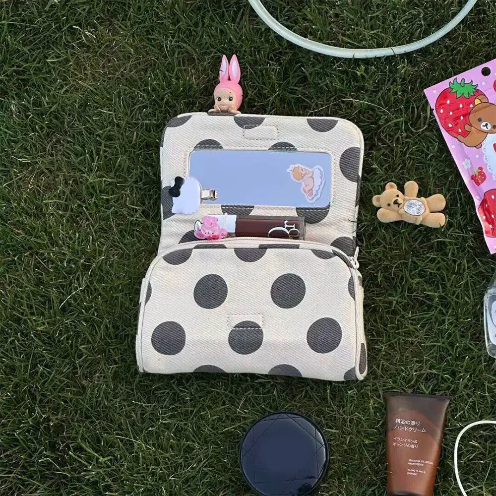 trousse de maquillage portable à rabat avec miroir, organisateur de voyage à fermeture éclair pour cosmétiques, trousse de toilette de voyage portable, sac de rangement beauté