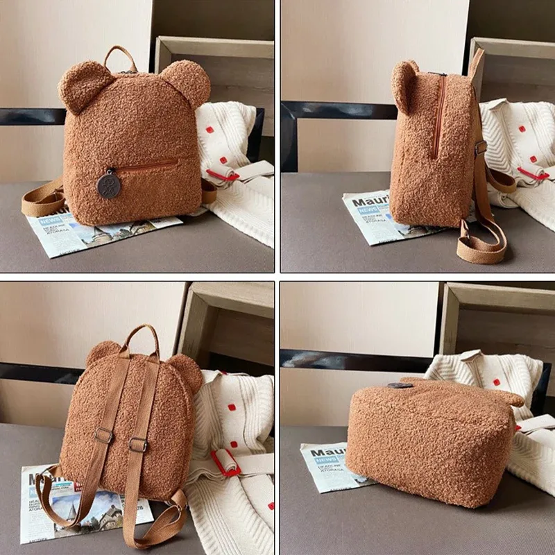 sac à dos en peluche, sac à dos mignon avec oreilles d'ours, sac parent-enfant, sac de transport de style décontracté de grande capacité