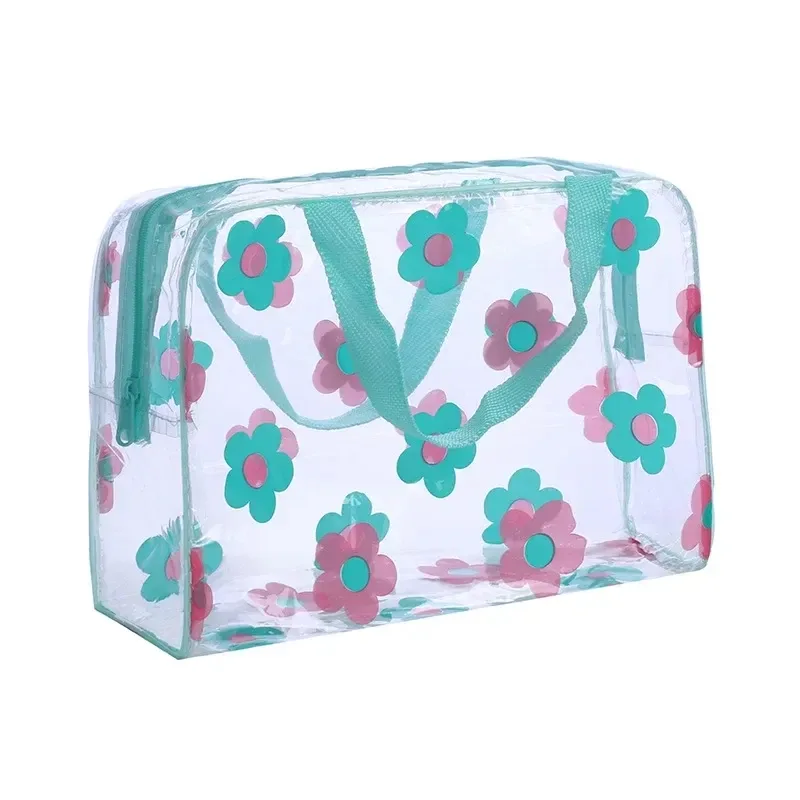 sacs de maquillage transparents en pvc, sac à cosmétiques portable étanche à fleurs pour femmes, pochettes de rangement de voyage, de toilette et de douche