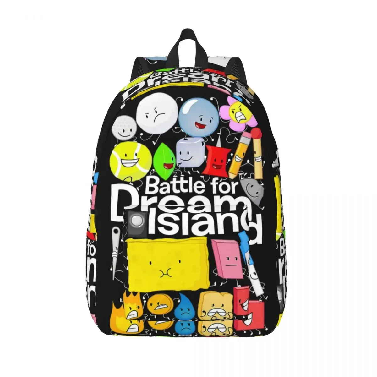 sac dos polyester noir motif battle for dream island poignée supérieure bandes épaules poches avant lateral usage voyage