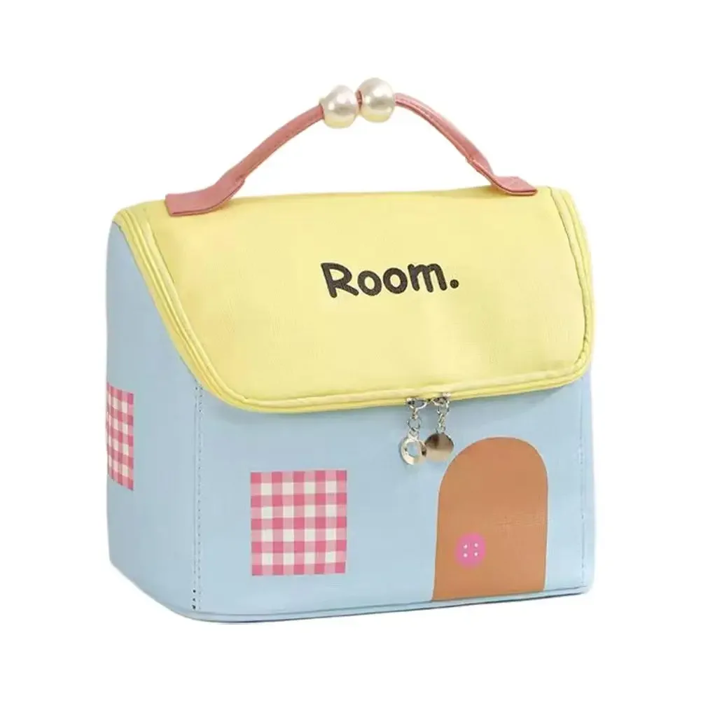 trousse de maquillage mignonne en forme de maison, grande capacité, organiseur de cosmétiques de voyage avec poignée, sac de rangement portable pour soins de la peau pour filles et étudiantes