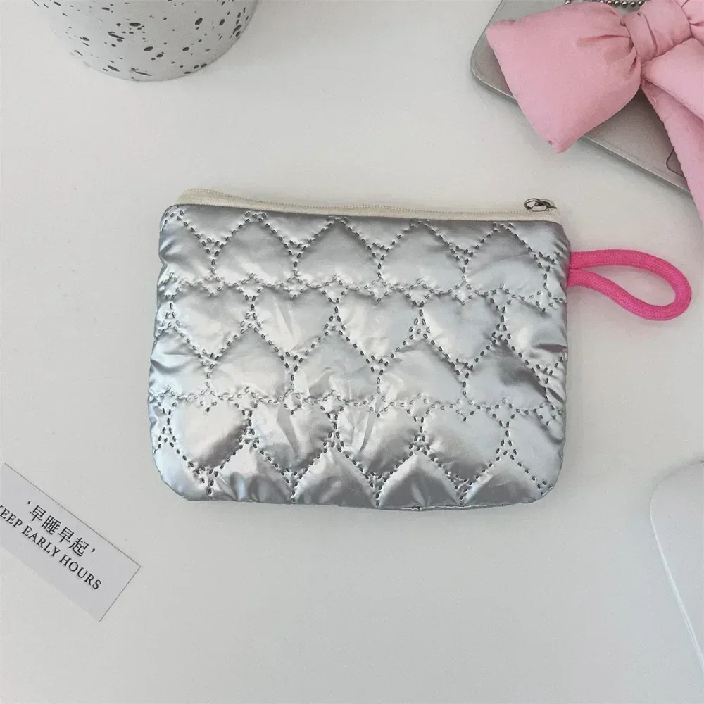 sacs de maquillage à motif d'arc lingge argenté pour femmes, mode mignonne dame filles écouteurs clé rouge à lèvres sac de rangement cosmétique pochette à fermeture éclair