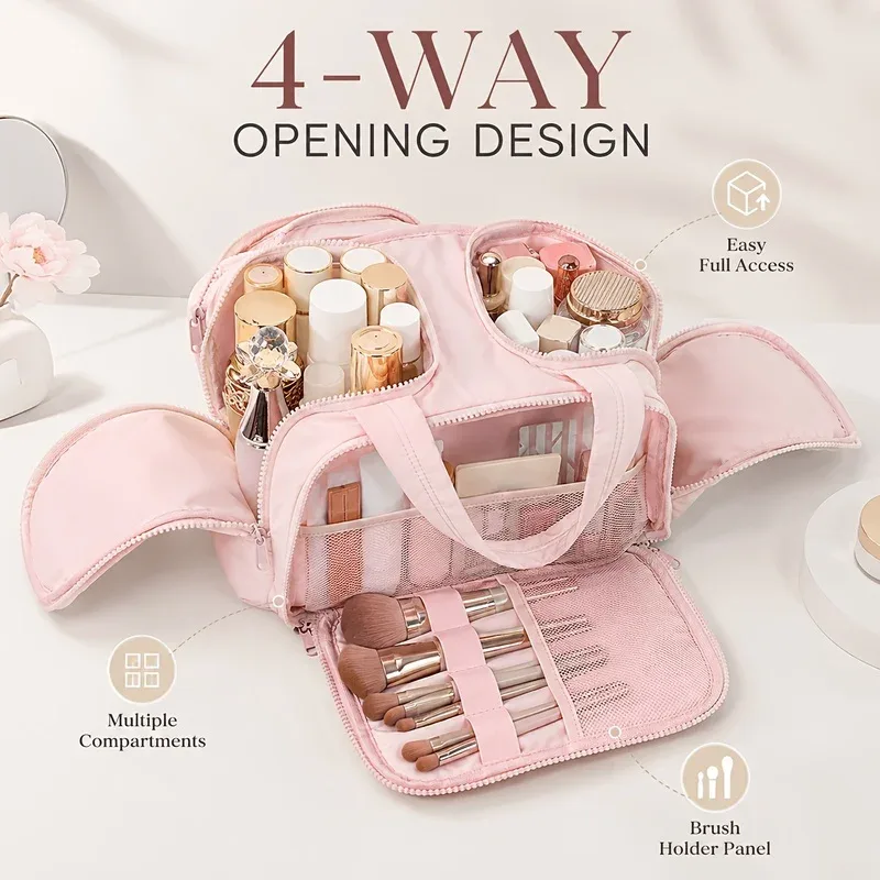 sac de maquillage de voyage grande capacité, organisateur de cosmétiques avec poignée, sac de rangement multi-compartiments pour articles de toilette pour femmes