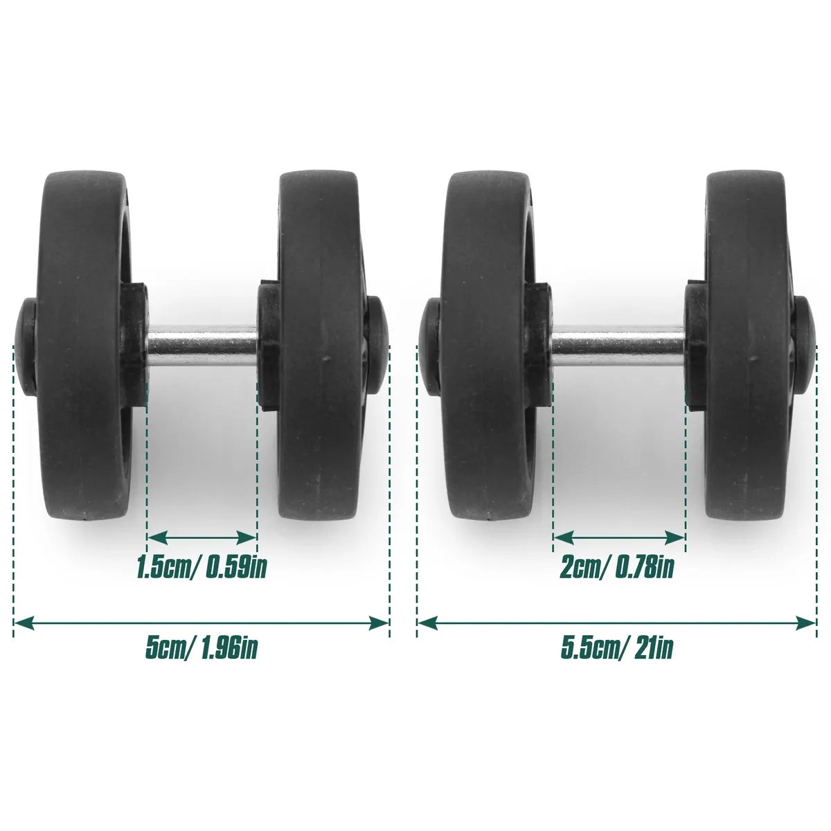 roues remplacement plastique noires motif radial douze rayons format cinquante millimètres usage réparation valises voyage