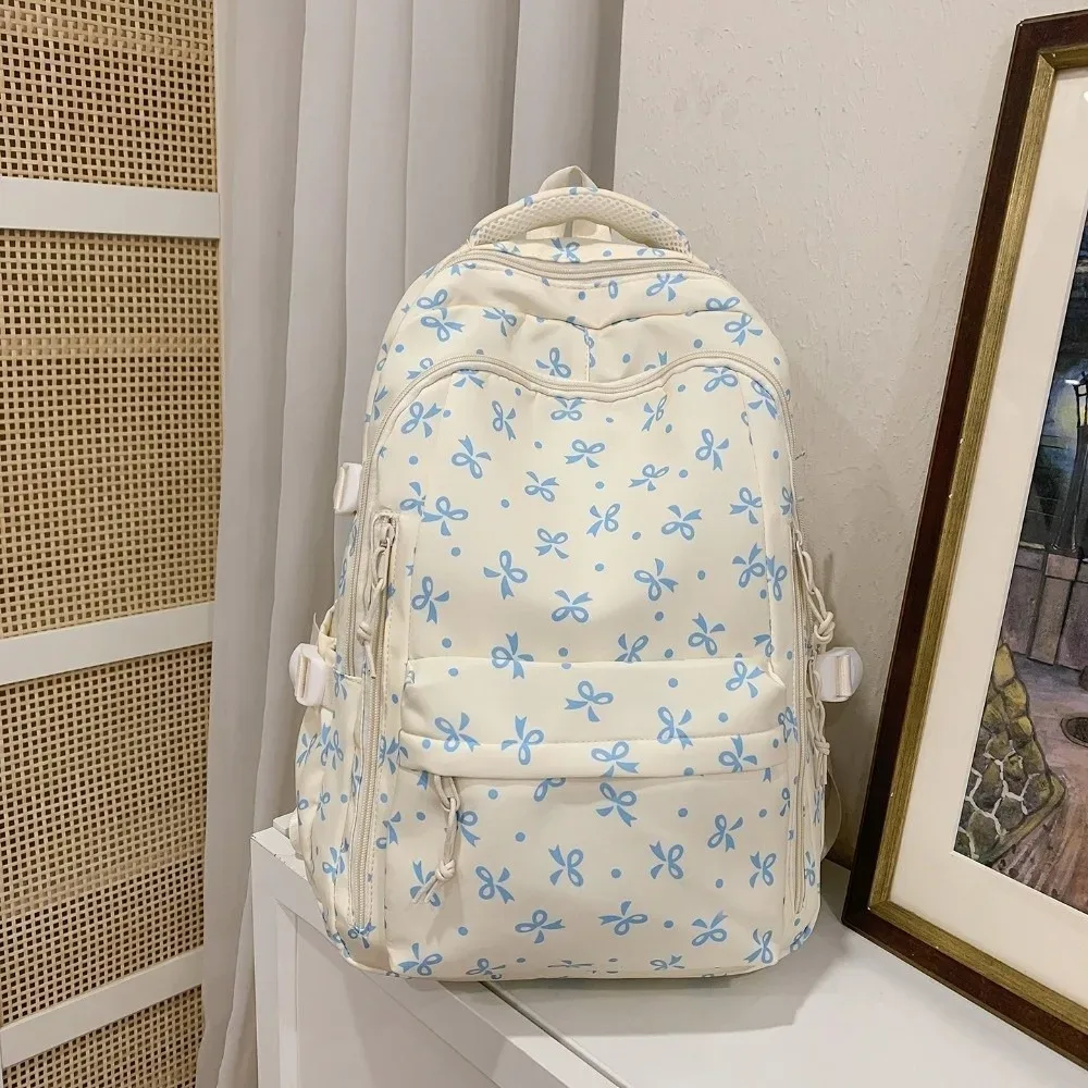 sac à dos grande capacité à imprimé floral, multi-poches, motif nœud épaissi, léger et durable, pour l'école primaire