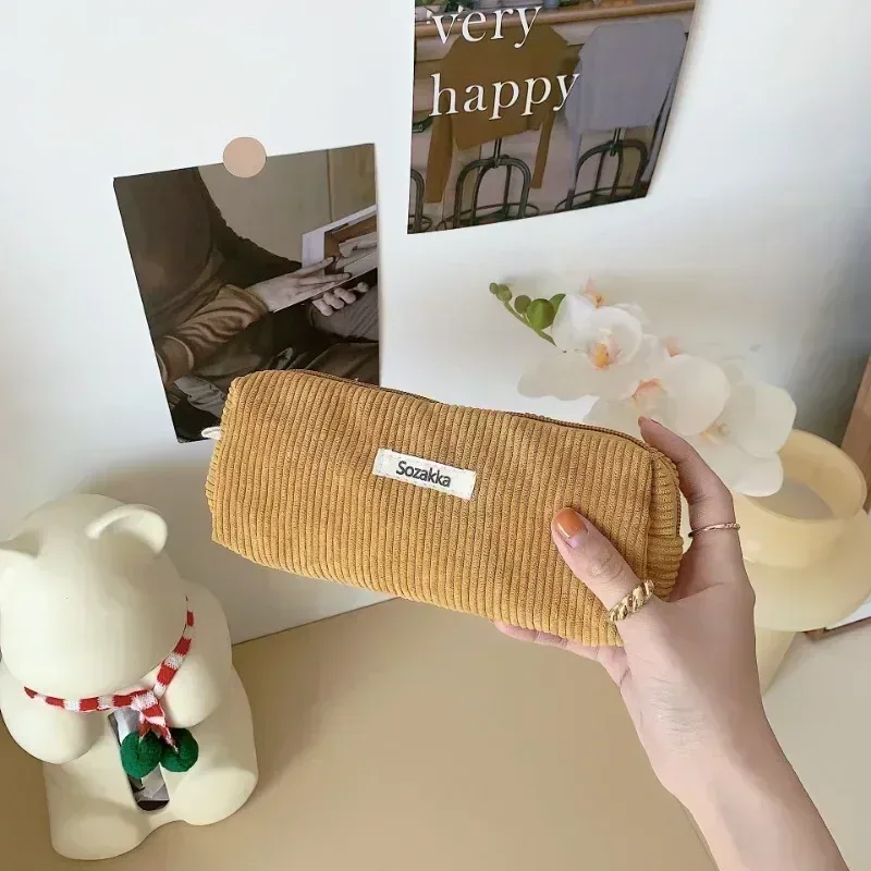 sac à cosmétiques en velours côtelé pour femmes, grande capacité, organisateur de rangement de maquillage, pochette à fermeture éclair