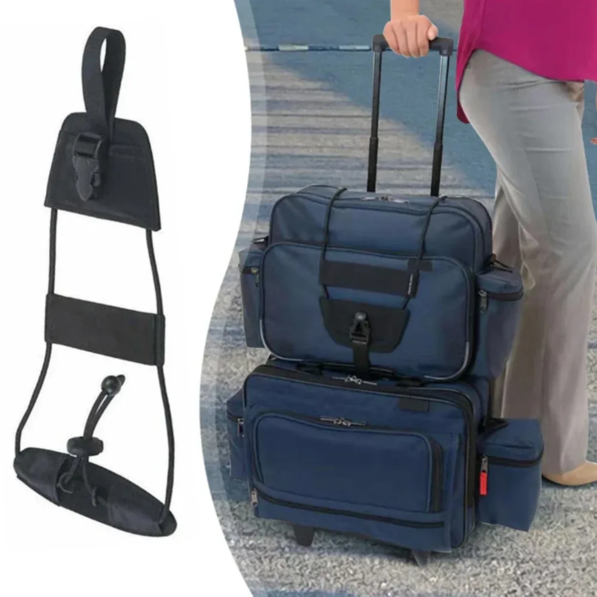 Sangle de connexion pour bagages de voyage, ceinture de maintien robuste en nylon pour fixer les petits sacs et les sacs à dos aux poignées de valises