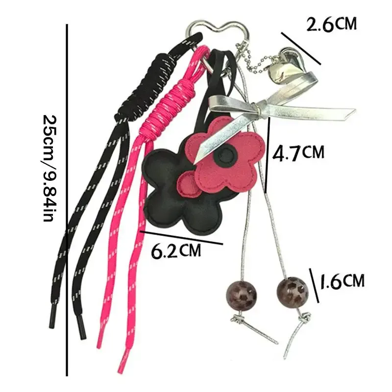 porte-clés en cuir pu avec breloque cœur fleur pour femme, accessoire mignon style bohème pour sac à main, sac fourre-tout, cadeau pour filles