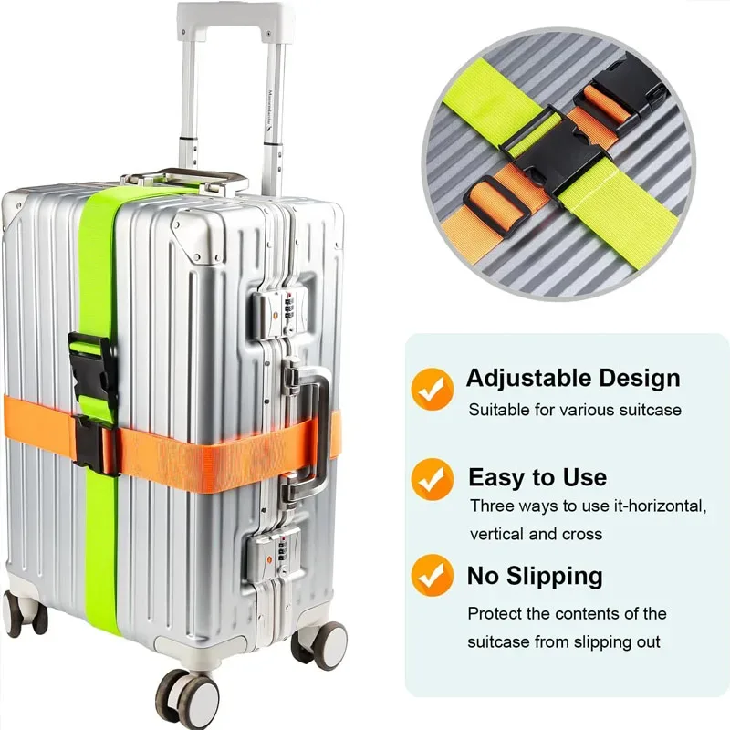 sangles de bagages de forme droite pour valise ceinture de bagage en polyester avec boucle de dégagement réglable, accessoire de voyage