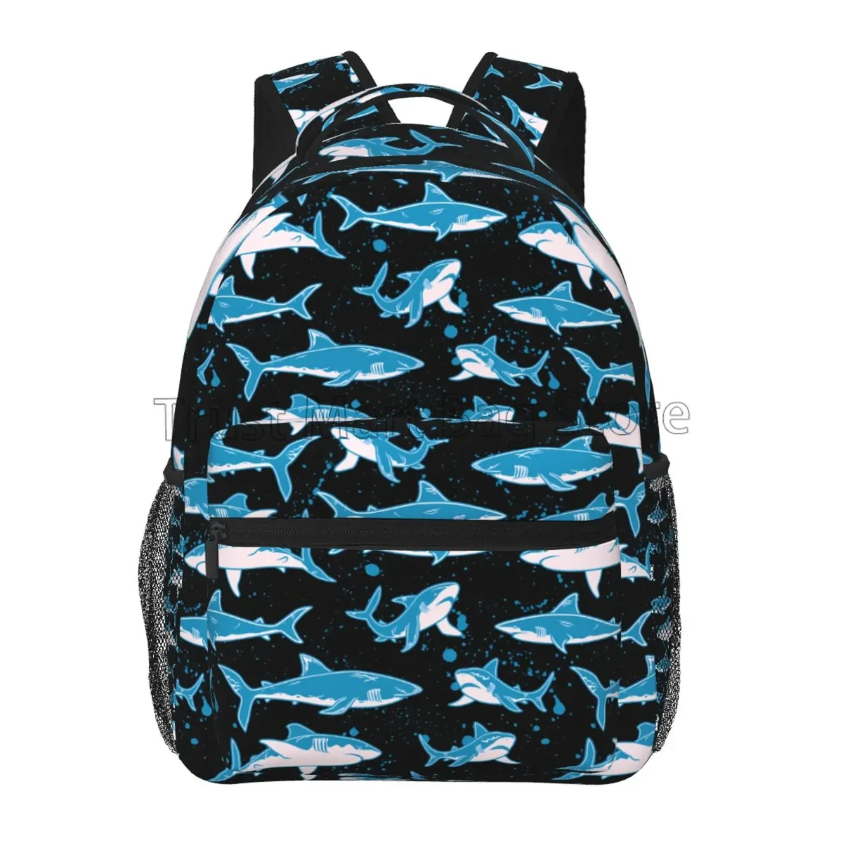 sacs à dos à motif de requins de dessin animé pour adultes et adolescents, sac à livres pour étudiants, sac à dos pour ordinateur portable durable et décontracté, voyage, randonnée, camping, mignon