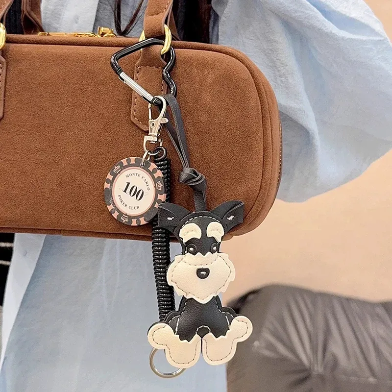 dessin animé animaux mignons schnauzer lanière sac pendentif en cuir pu sac à dos pendentif porte-clés pour les femmes cadeau d'anniversaire