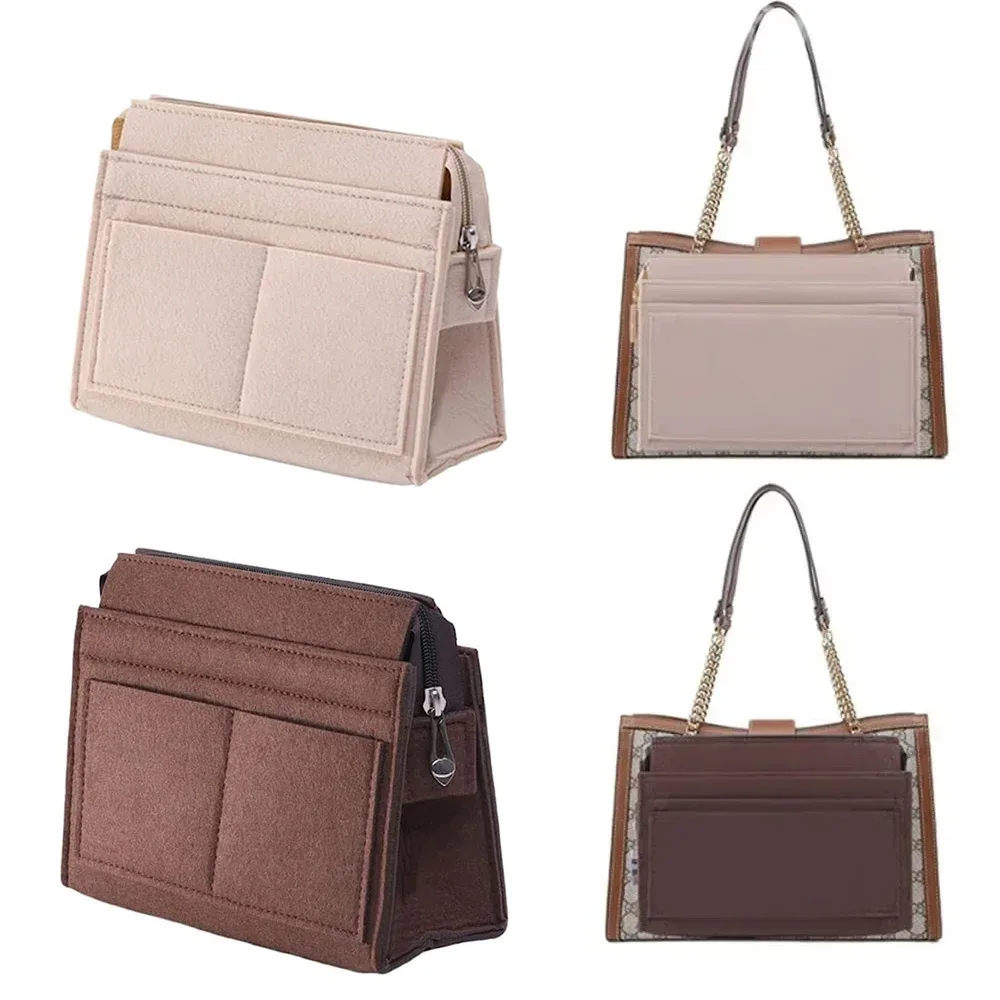 organisateur de sac à main en feutre avec fermeture éclair, organisateur de sac à main multi-poches, insert de sac fourre-tout avec compartiments, rangement pour sac à main