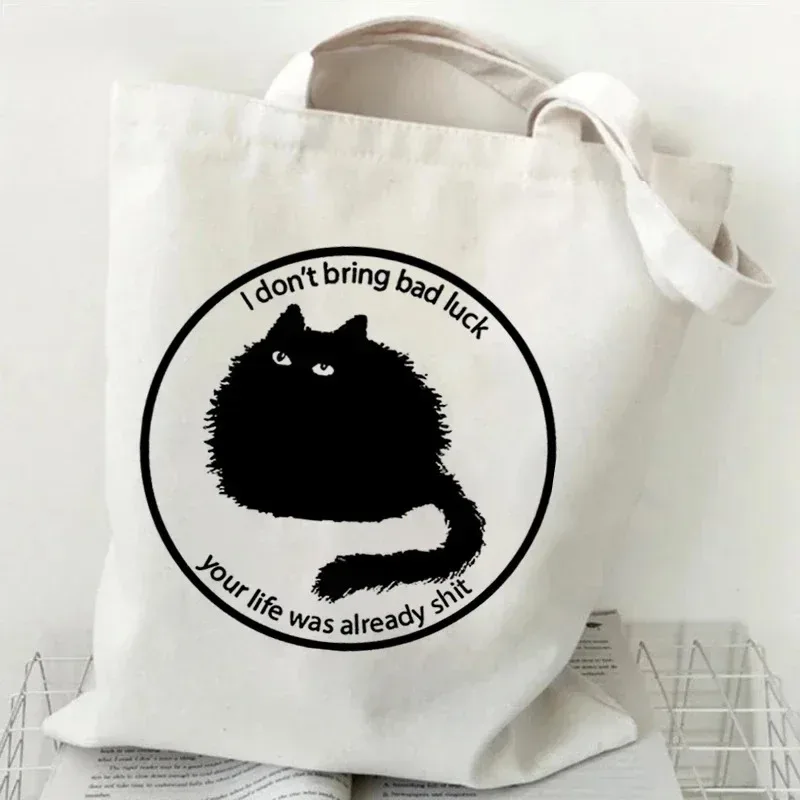 sac fourre-tout en toile imprimé chat, motif chat de dessin animé mignon, sac à bandoulière pour les courses quotidiennes, pour les amoureux des animaux de compagnie, bolso grande mujer
