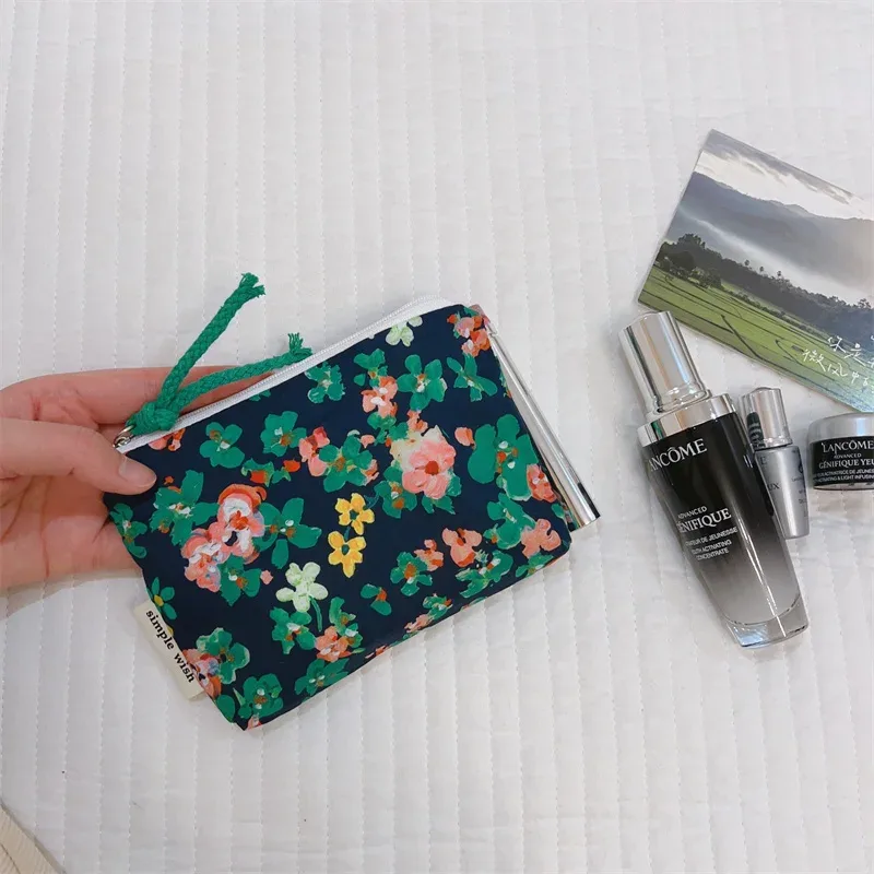 porte-monnaie en coton imprimé floral frais d'été, mini sac de rangement en tissu, petit sac pour écouteurs, pochette de voyage pour cosmétiques, sac de rangement pour maquillage