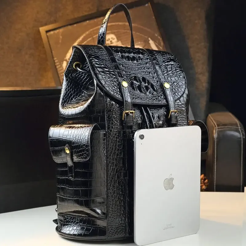 sac à dos en cuir d'alligator grande capacité pour hommes et femmes, idéal pour les voyages, les affaires et les étudiants, sac d'école en cuir pour femmes