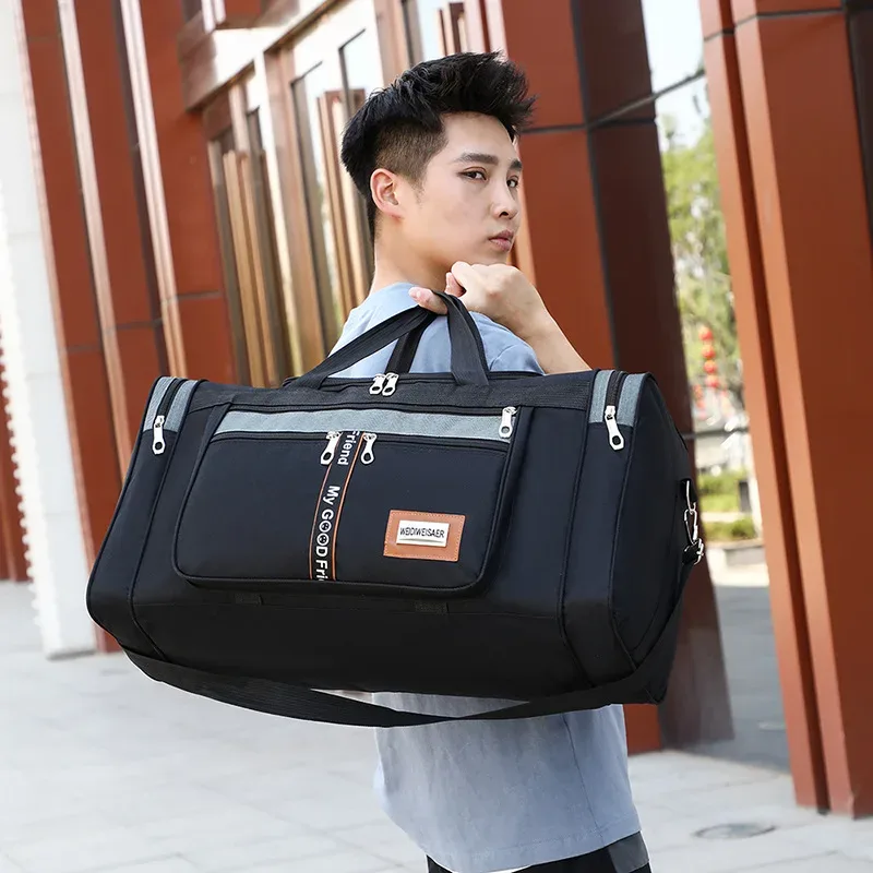 sac de voyage grande capacité, sac à main portable, bagage de transport en plein air, pratique, sacs de sport de week-end pour hommes, lettres aléatoires