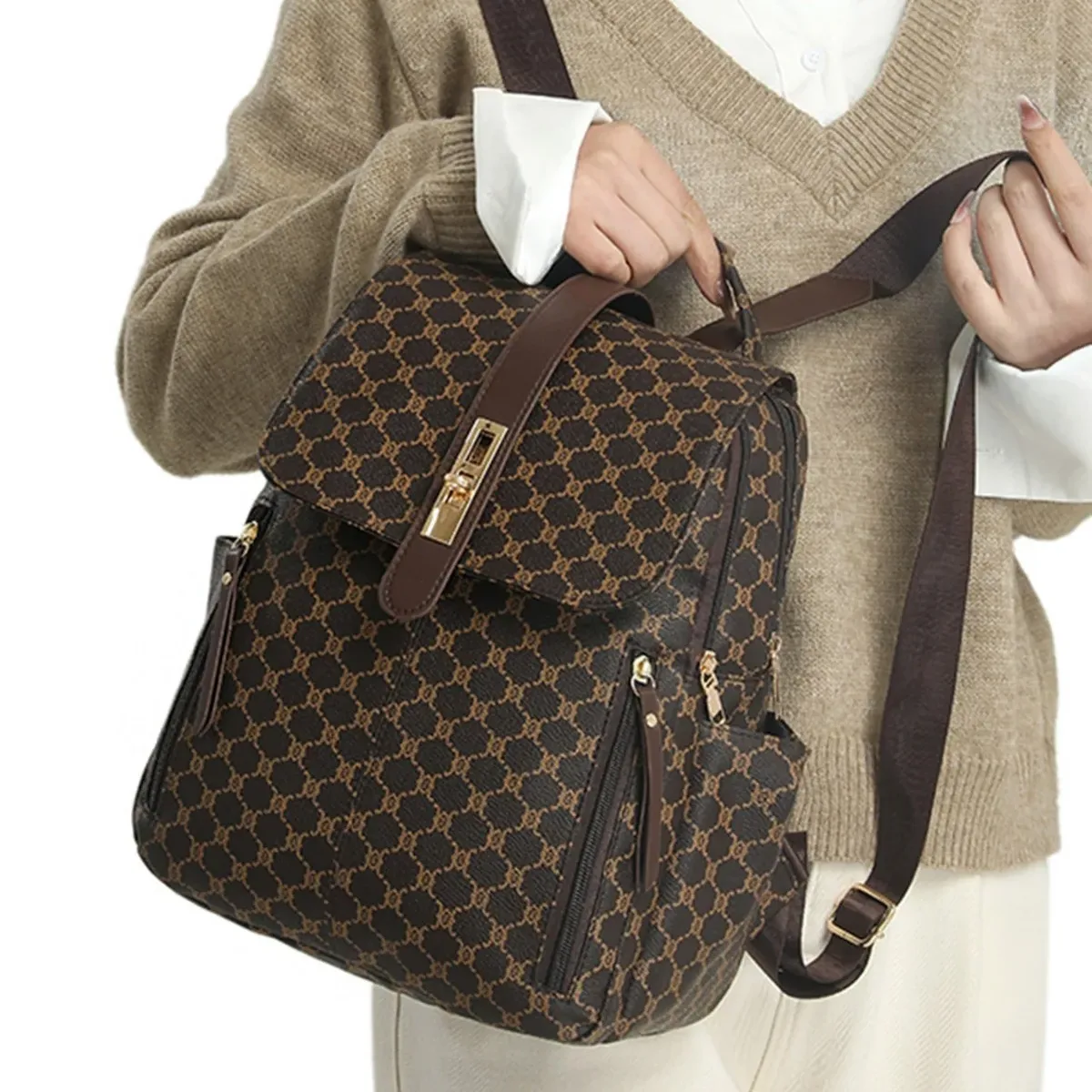 sac à dos de voyage décontracté grande capacité à motif floral pour femme, nouveau style 2026, sac de travail quotidien pour trajets urbains, minimaliste en pu