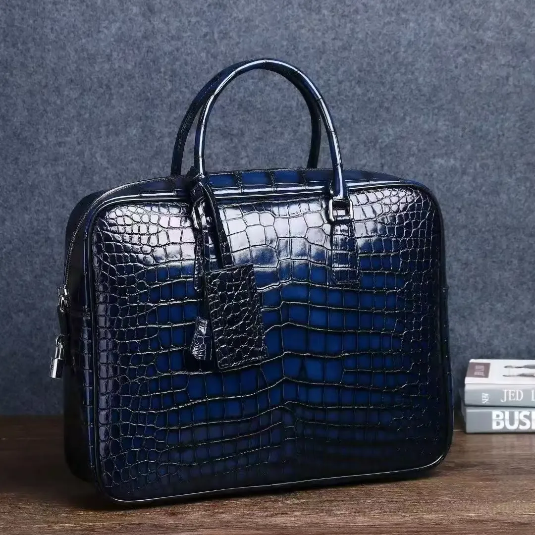 porte documents cuir veritabl cuir vache fermeture éclair imprimé animaux poche limon 14 pouces hommes bleu noir beaufort