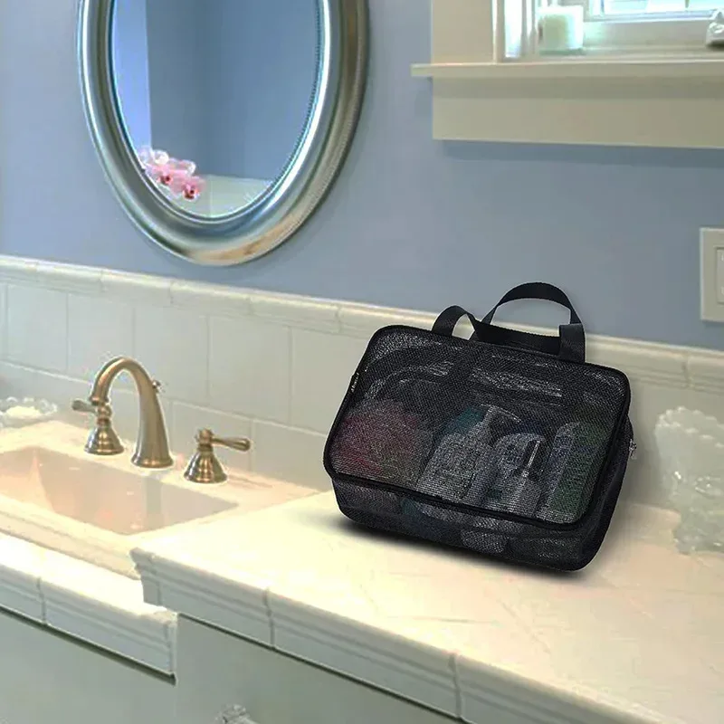 caddie de douche en maille à double fermeture éclair, fourre-tout original, sac de rangement de cosmétiques, sac de douche multifonctionnel de grande capacité, 2026