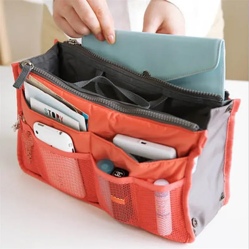 organisateur insérer sac femmes nylon voyage brosses organisateur sac à main sac à main grande doublure dame maquillage sac cosmétique pas cher femme fourre-tout