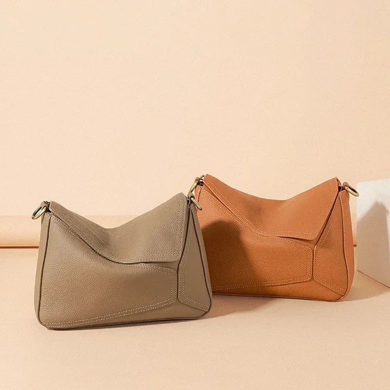 sac à bandoulière géométrique en cuir de vache 100% pur pour femmes, sac à bandoulière de couleur unie pour dames, grande capacité, oreiller, sac à main de luxe