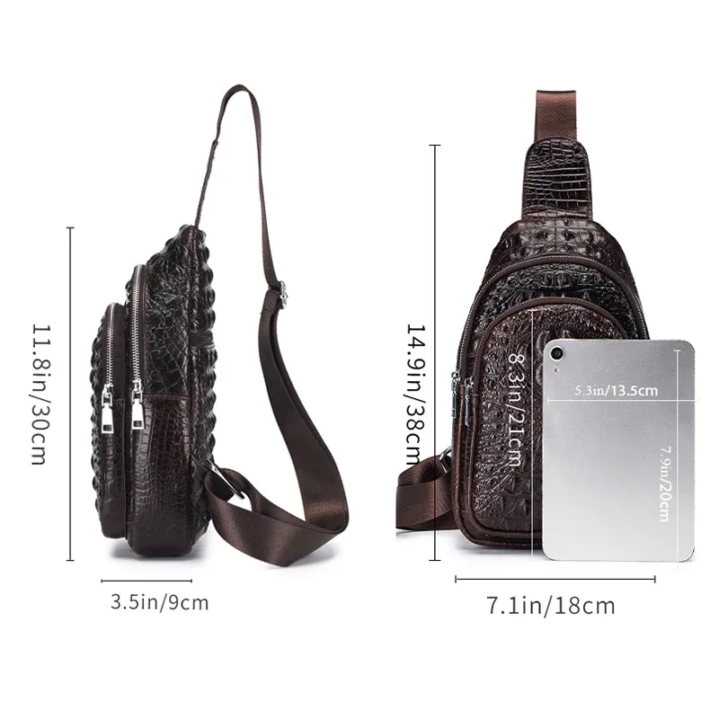sac de poitrine vintage en cuir véritable schlatum pour homme, motif crocodile, sac de voyage de luxe pour homme, sac bandoulière multifonction