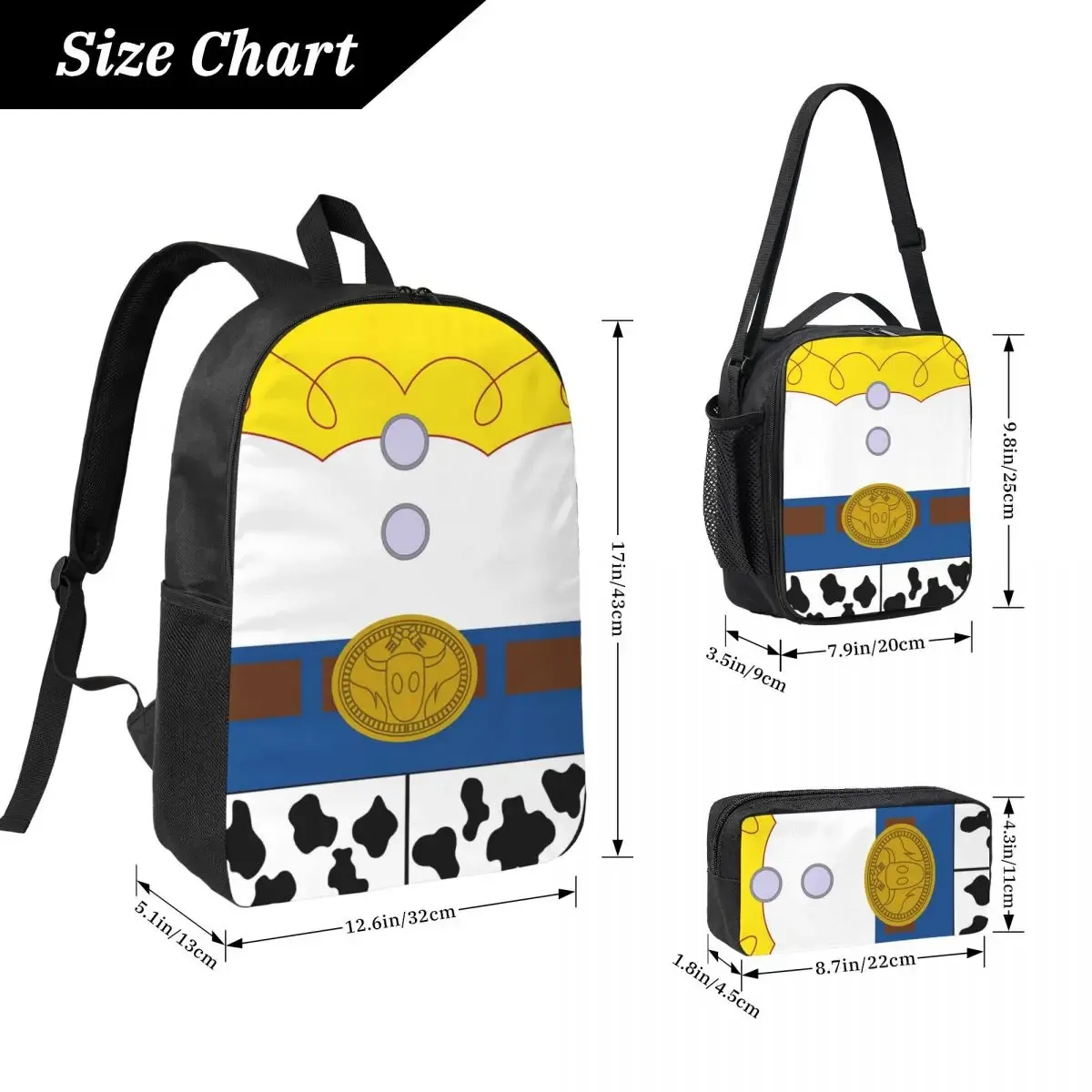 jouet cowgirl jessie sac à dos étudiant garçons filles bookbag sac d'école ordinateur sacs à bandoulière 3ps sac à déjeuner isolé trousse à crayons