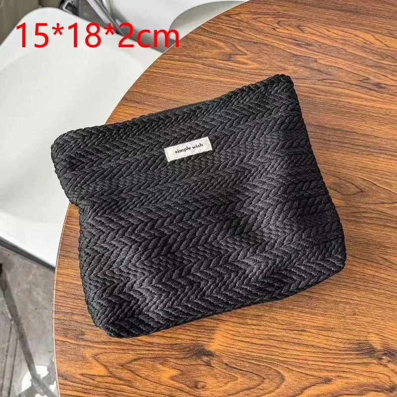 1 pièce trousse de maquillage portable de haute qualité avec fermeture éclair, grande capacité, couleur unie, en tissu tissé, beige café, pochette