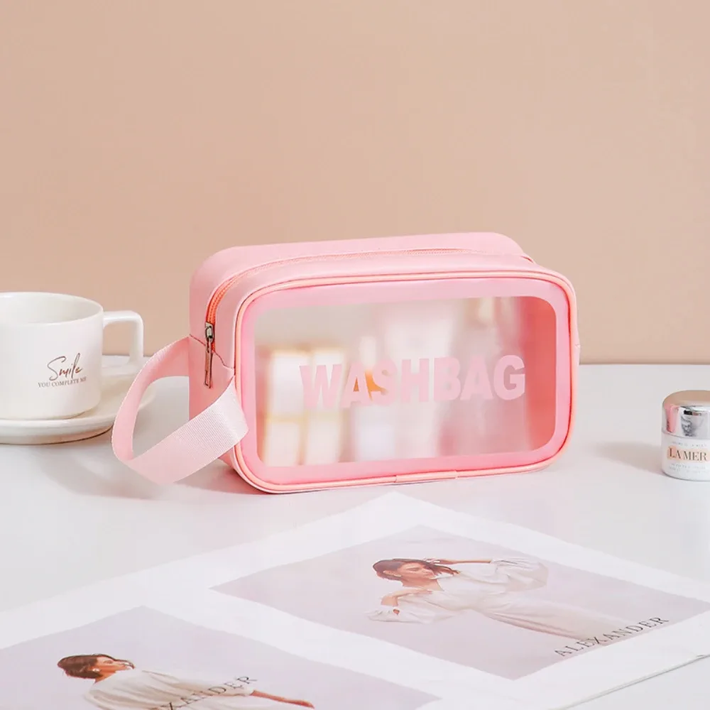 sac cosmétique 2 en 1, sac transparent pour soins de la peau, grande capacité, pvc semi-transparent givré, sac de rangement portable, pu 1/3 pièce
