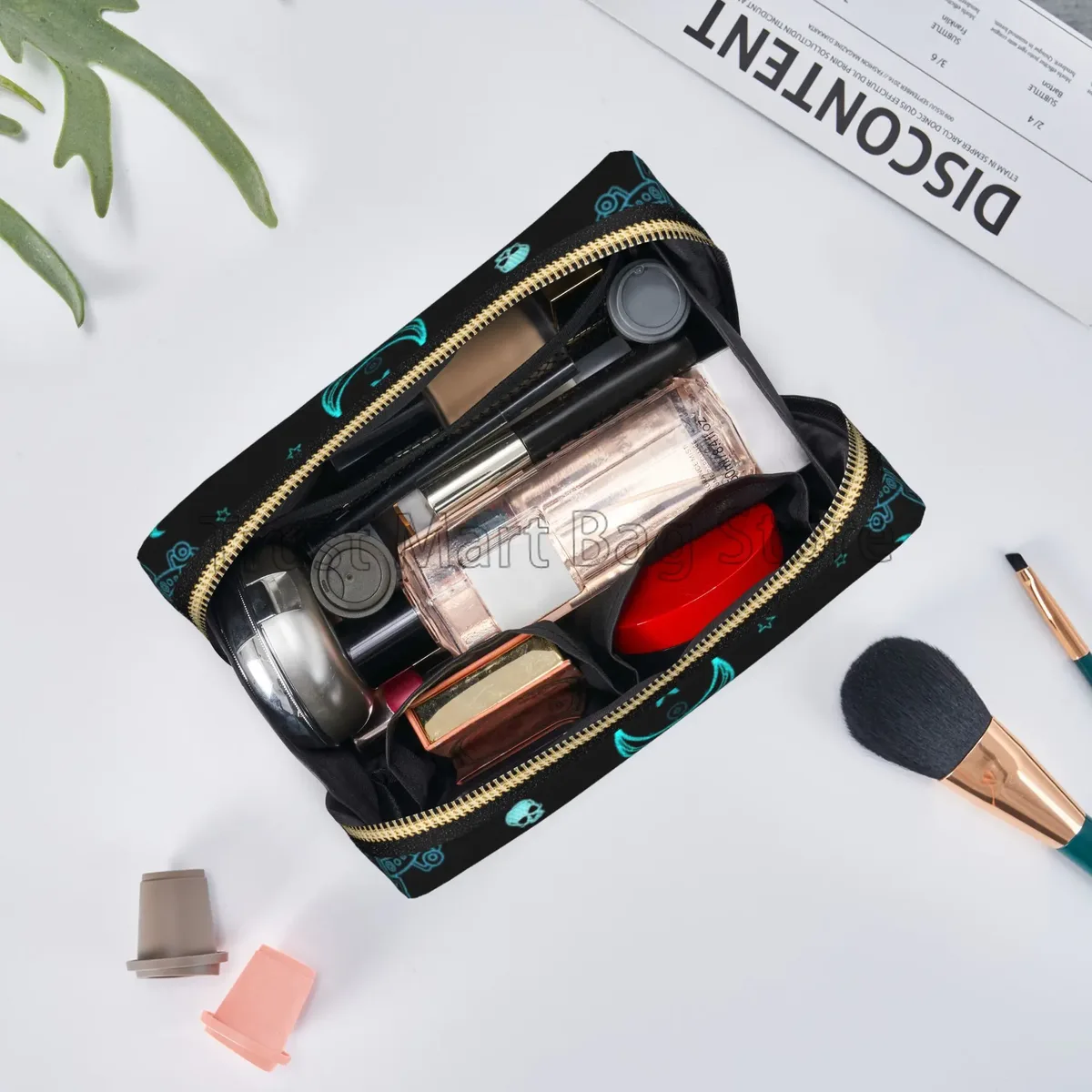 sac à cosmétiques de voyage en cuir avec tête de mites mystiques, noir, grande capacité, étanche, trousse de toilette, poudres de maquillage