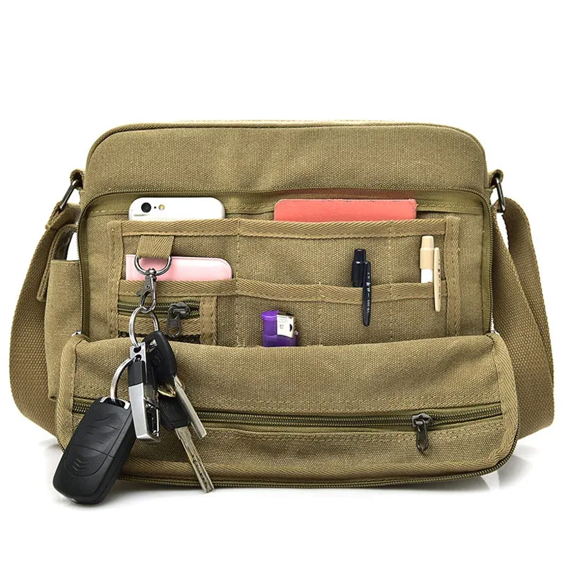 sac en toile vintage pour hommes, sac à bandoulière initié, multifonction décontracté, portefeuille messager de voyage, sac de voyage extérieur bolso, étuis à bombes