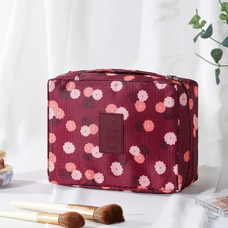 trousse de toilette de voyage à imprimé floral, organiseur de cosmétiques imperméable avec poignée pour femmes et filles