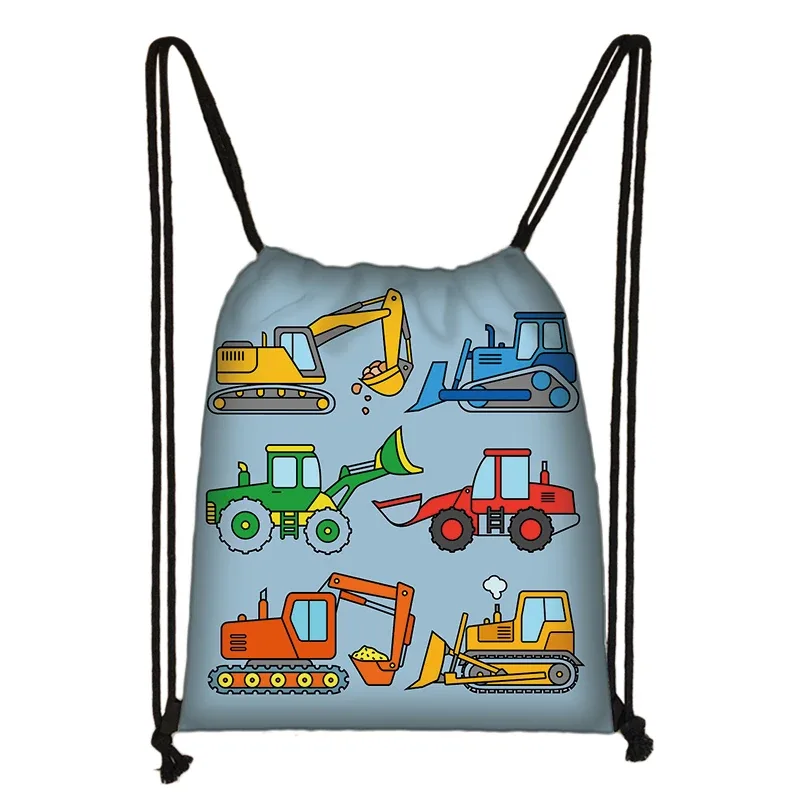 sacs à dos en toile de véhicule d'ingénierie pour adolescents, sac de rangement portable, impression de camion de pompier ebtractor cartoon, proximité wstring