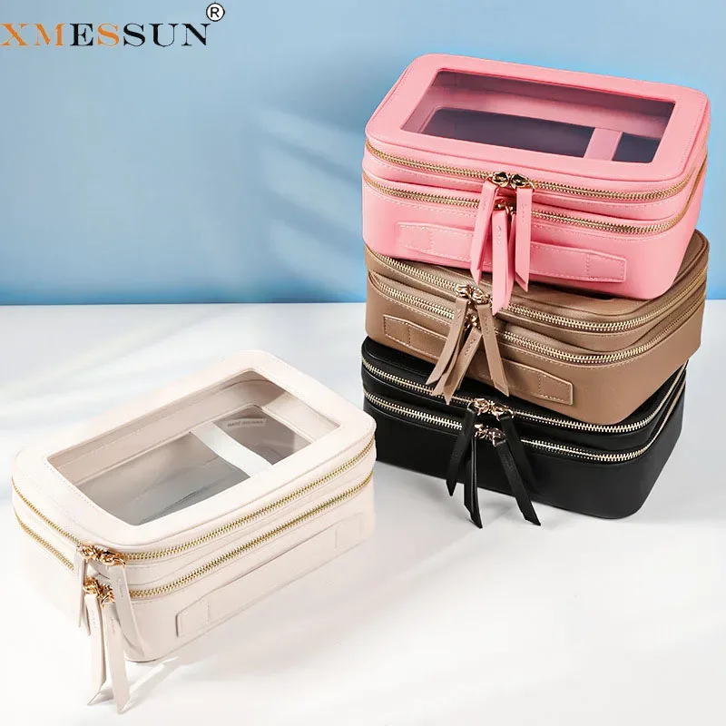 xmessun nouveaux sacs de maquillage en pvc transparent décontracté pour femmes 2026 mode en cuir pu portable étanche stockage sac cosmétique a527