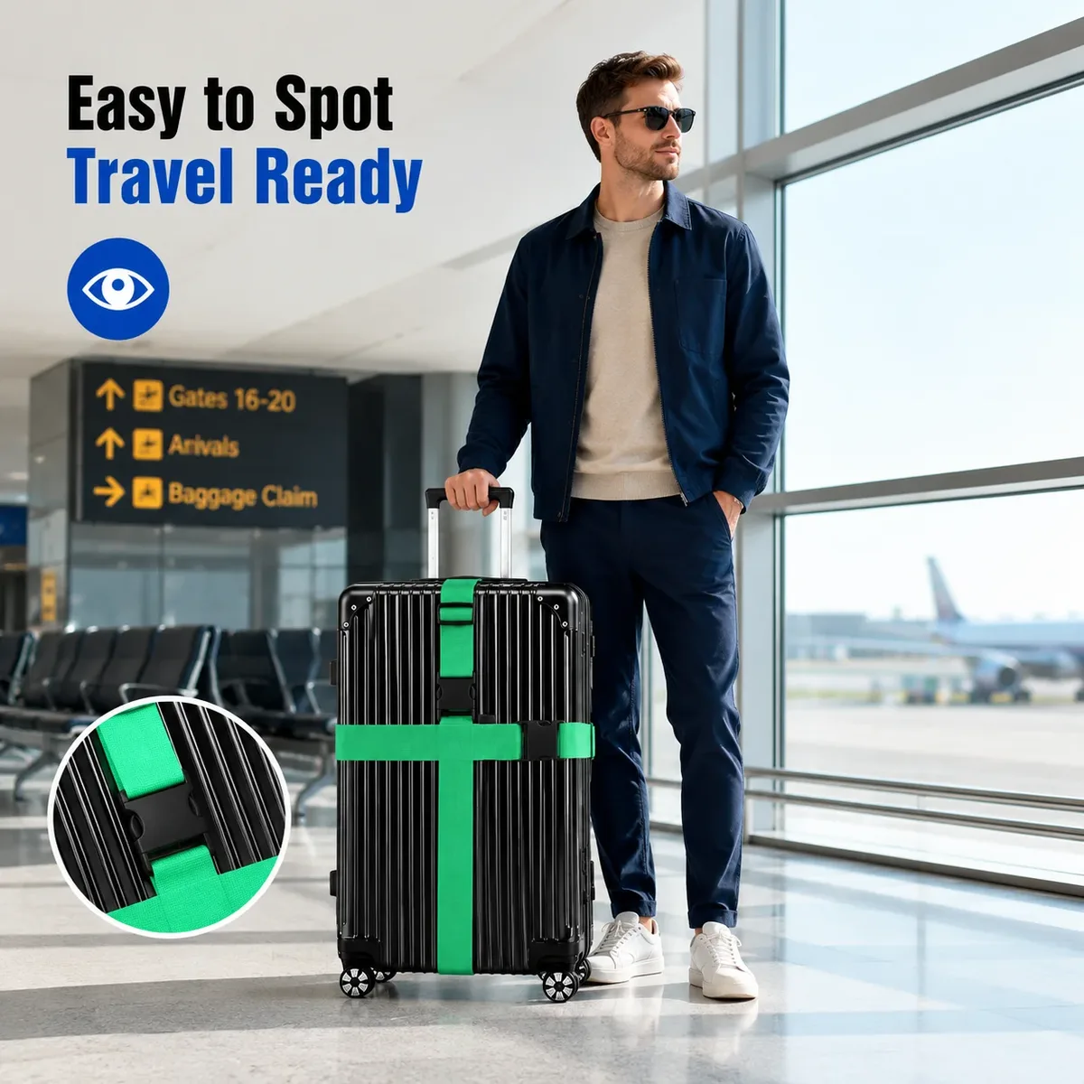 sangles de bagages réglables (4 pièces) – ceintures de valise en sangle avec boucle de sécurité pour valises de 20 à 32 pouces – accessoires de voyage
