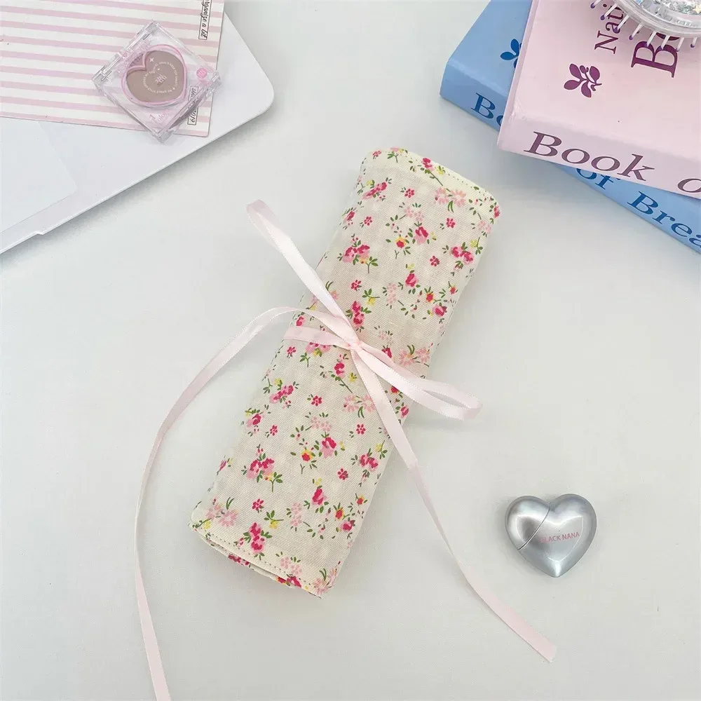sac de rangement pratique pour pinceaux de maquillage, grande capacité, motif floral, sac de rangement pour cosmétiques, outil de beauté, organisateur de pinceaux de maquillage rose, voyage