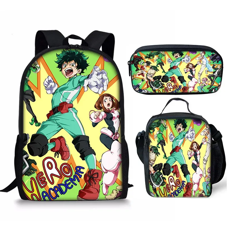 sac à dos my hero academy, ensemble de trois pièces, sac à bandoulière my hero academy, trousse à crayons