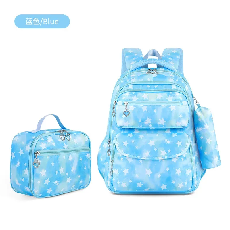 ensemble de 3 sacs à dos scolaires imprimés étoiles avec sac à déjeuner et trousse à crayons, légers, imperméables, pour école primaire et collège