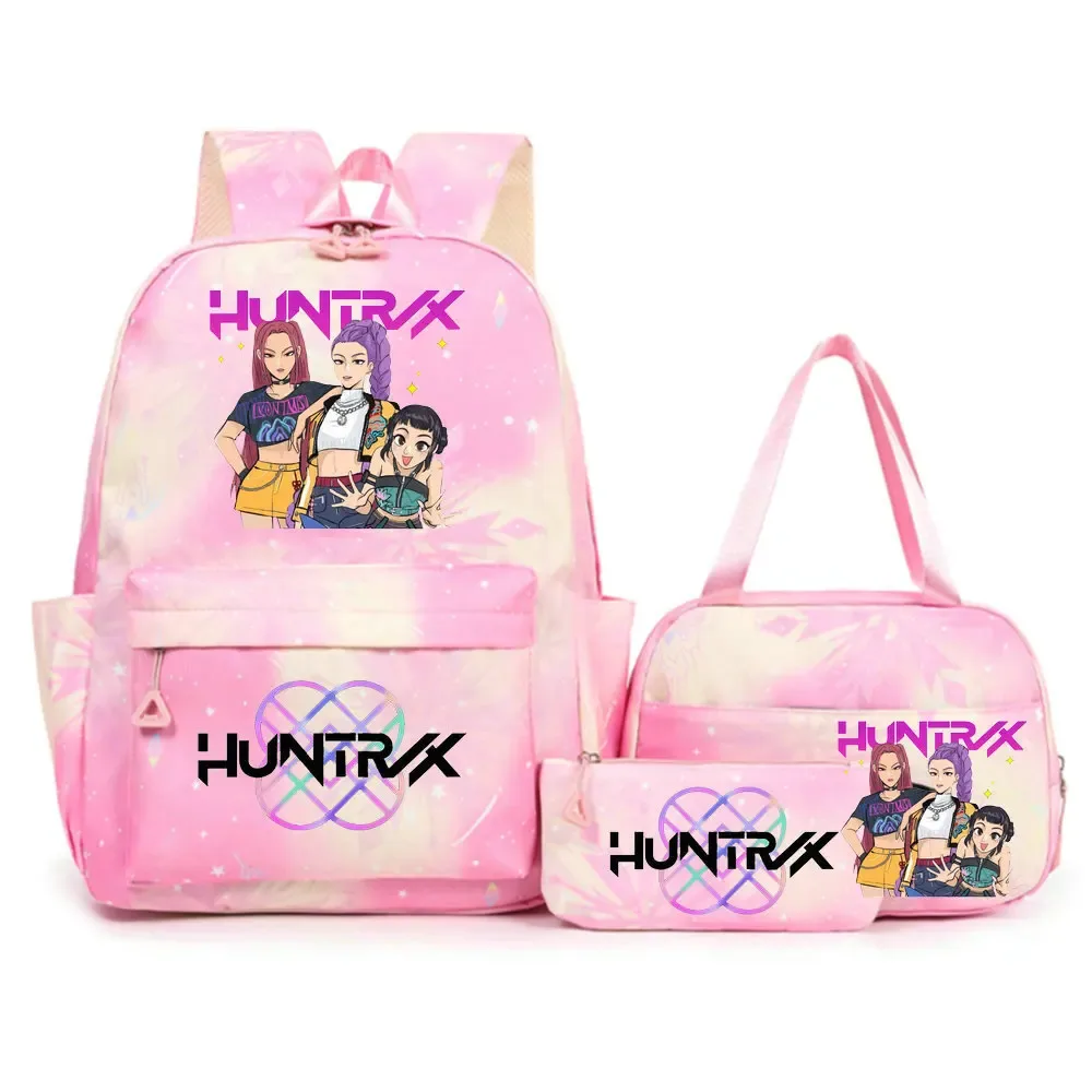 ensemble de sacs à dos imprimés kpop demon hunters avec sac à lunch et trousse à crayons, sac à dos d'extérieur léger et respirant de grande capacité
