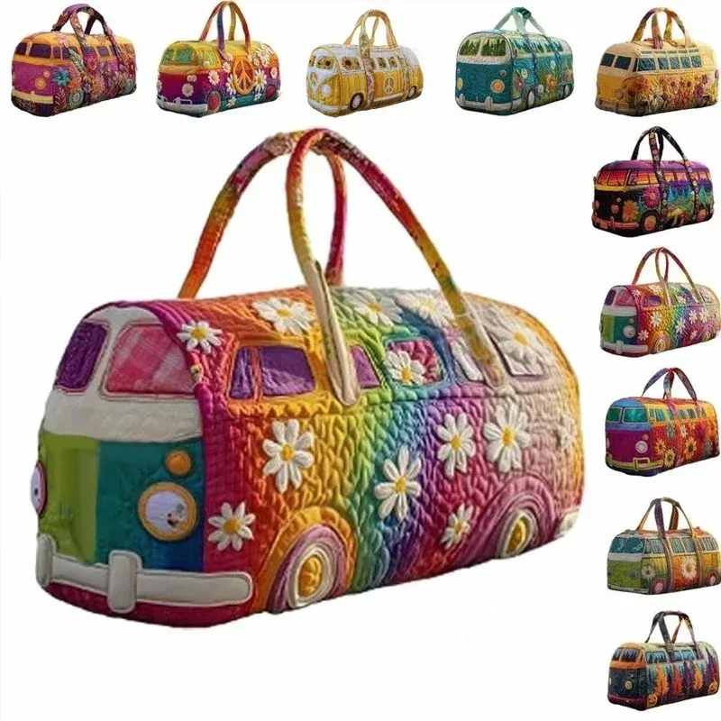 sac voyage polyester fleurs paix jaune blanc vert voyage week end sport camping randonnée polyvalent