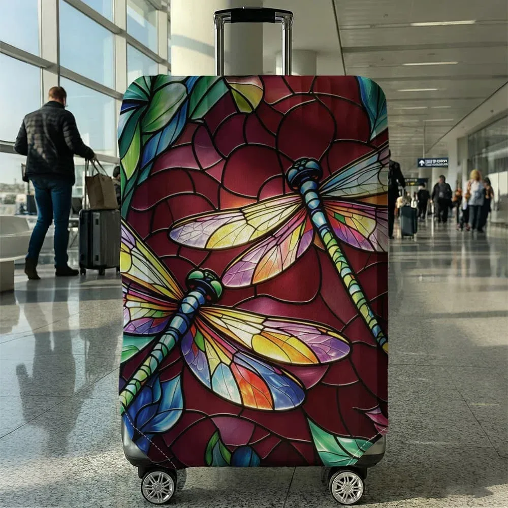 housse de bagage motif libellule style vitrail, convient aux bagages de 18 à 32 pouces, protège-poignée de bagage, accessoires de voyage
