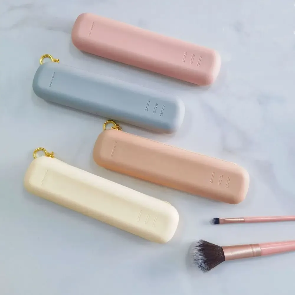 sac de rangement en silicone pour pinceaux de maquillage avec fermeture éclair, porte-pinceau de grande capacité, sac d'évaluation cosmétique, beige, rose, gris, ingent, nouveau