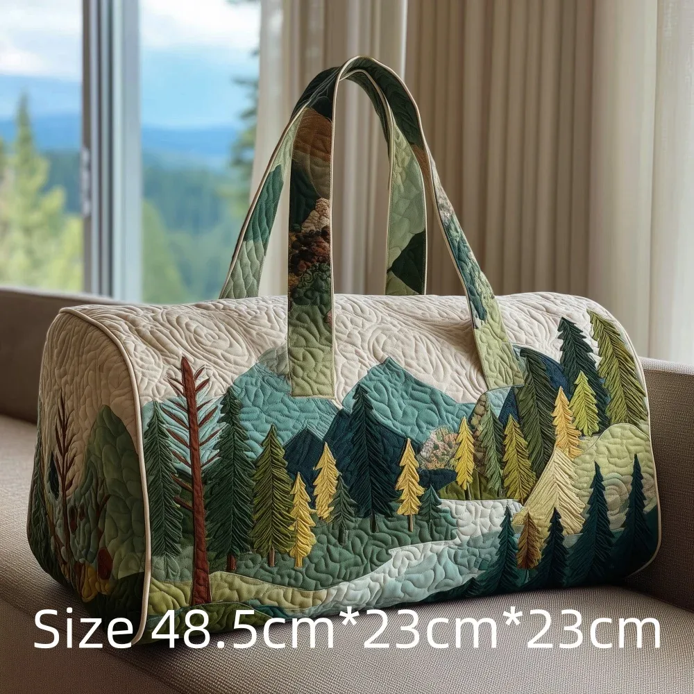 sac de voyage matelassé imprimé en 3d, fourre-tout de week-end, sac de sport, sac à main, motif cabane en montagne et forêt d'automne, paysage naturel vintage, pour femmes et hommes