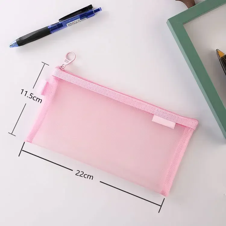 organisateur de maquillage pour pinceaux, rouge à lèvres, maille transparente, sacs à cosmétiques en nylon, couleur unie, papeterie pour étudiants, trousse à crayons, pochette pour cartes, 1 pièces