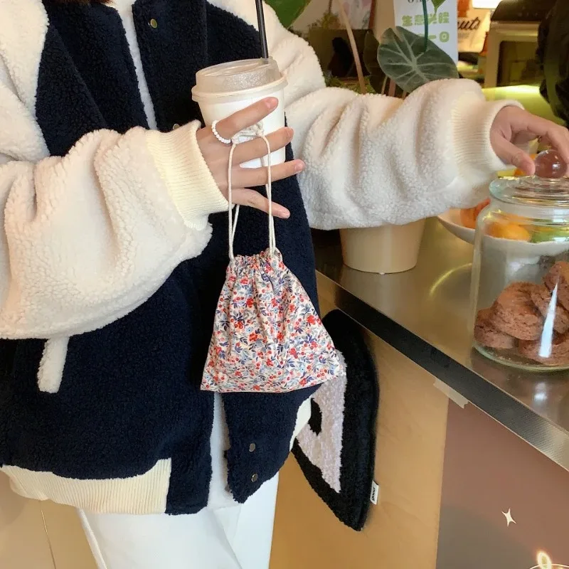 petit porte-monnaie cosmétique en velours côtelé pour femme, sac de rangement à cordon de proximité, fourre-tout à bijoux, sacs d'emballage en poudre, rouge à lèvres mignon